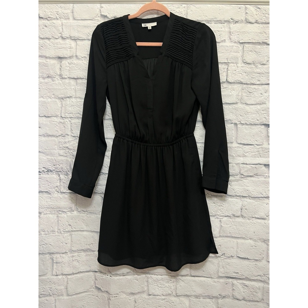 DR2 Daniel Rainn Black V-Neck Elastic Waist Mini Dress Cottagecore Boho Size XS